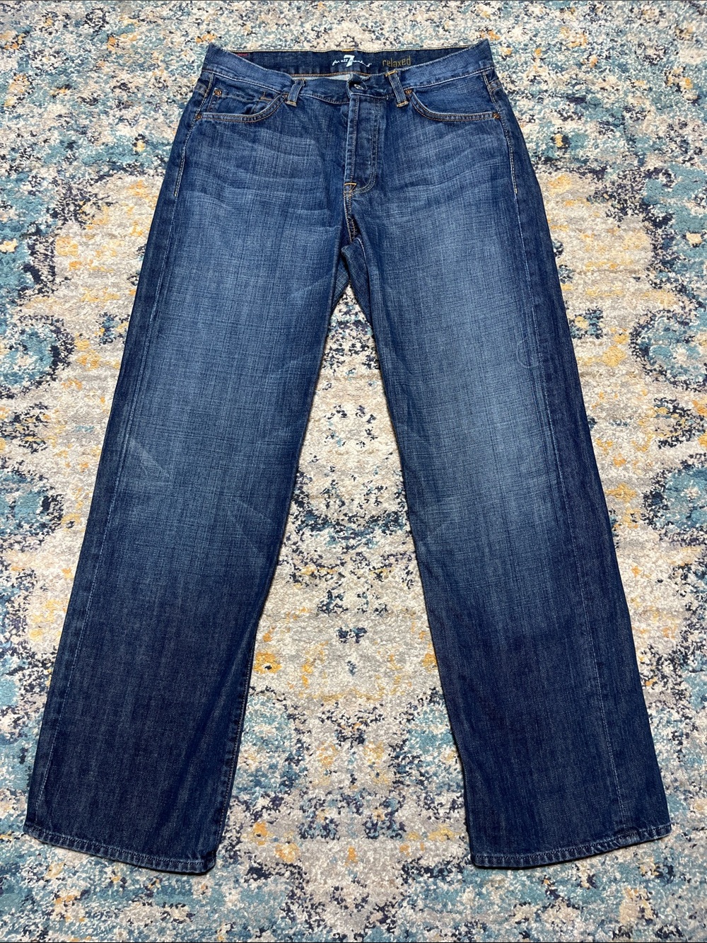 7 For All Mankind Men's Relaxed Fit Dark Blue Jeans